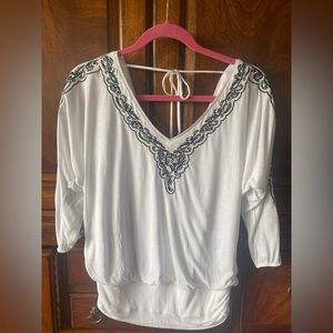 White House Black Market Size small White top with Black Embroidery